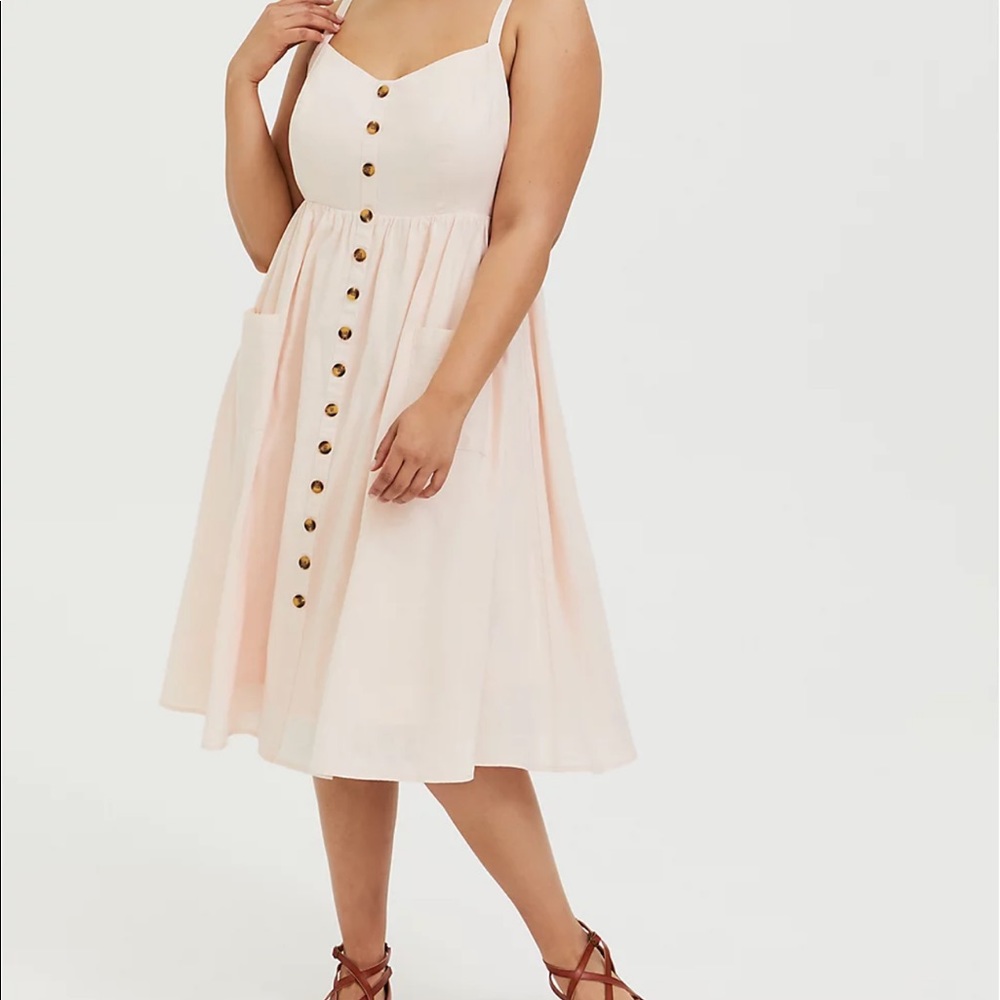 Torrid Light Pink MIDI Button Midi Dress